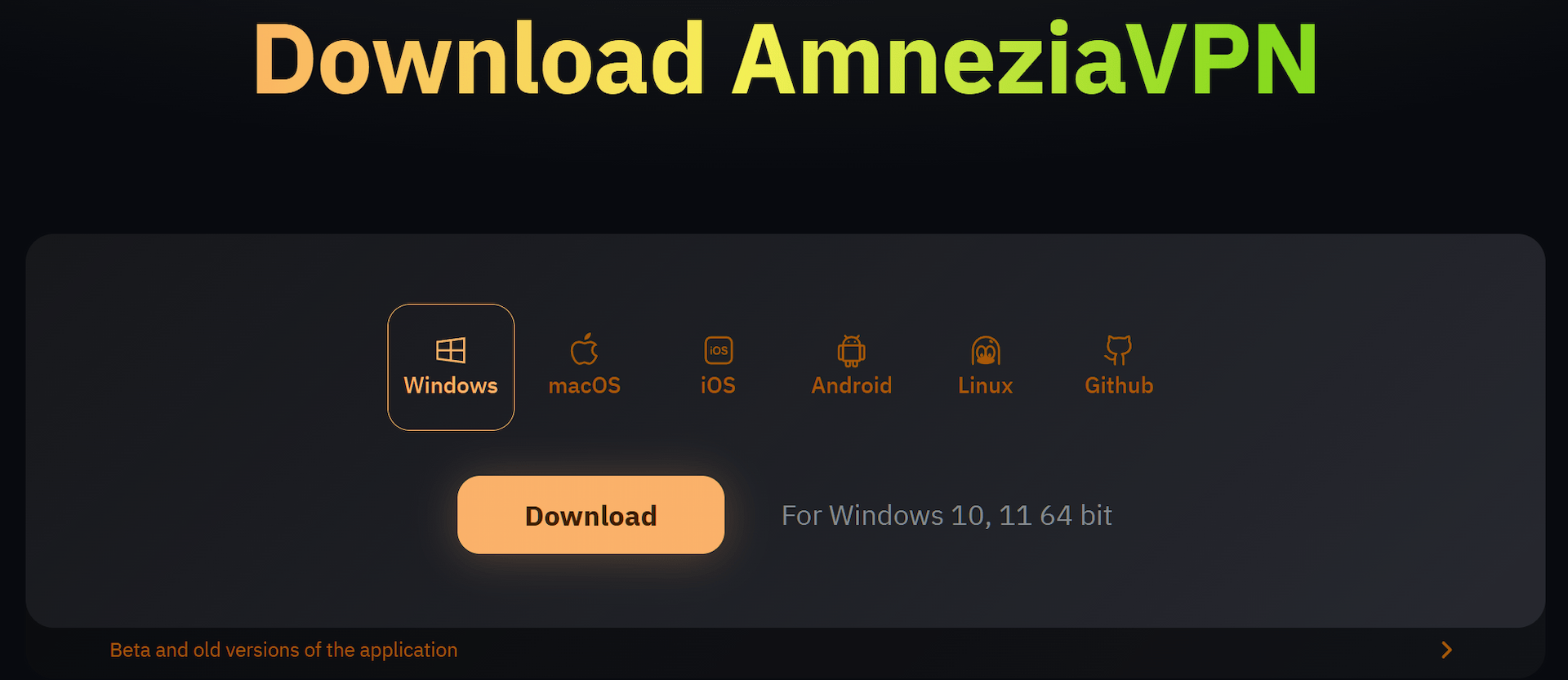 Страница загрузки Amnezia VPN