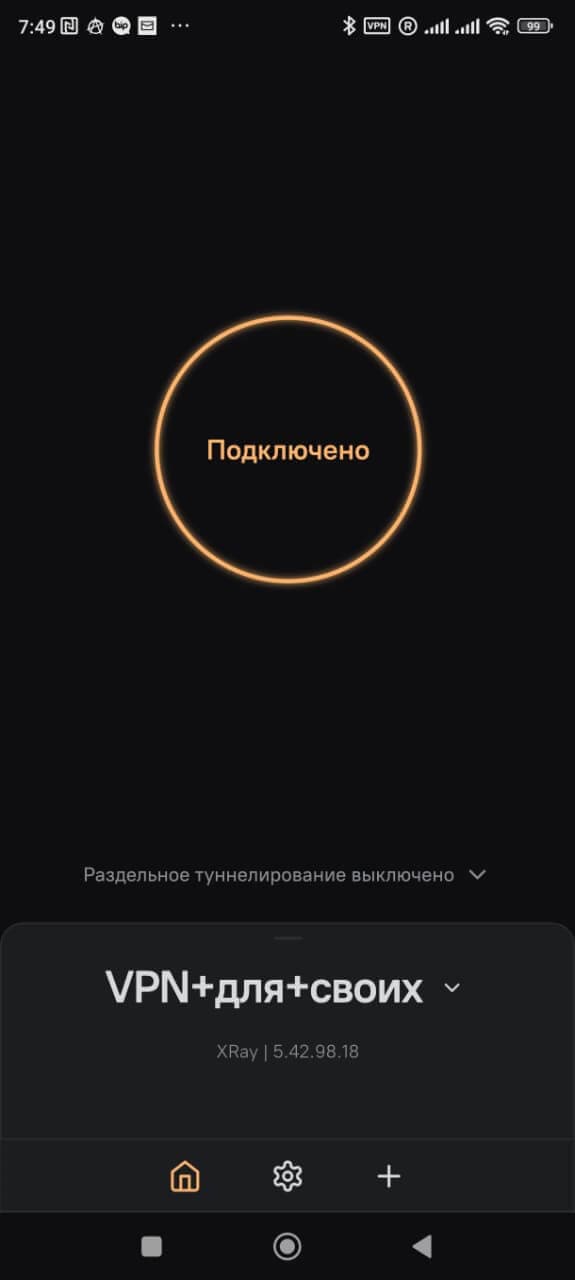 Экран подключения Amnezia VPN